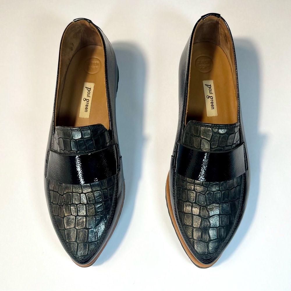 NWOT Paul Green Dara Patent Leather Croc Embossed Loafers Black Preppy 5.5 UK 3